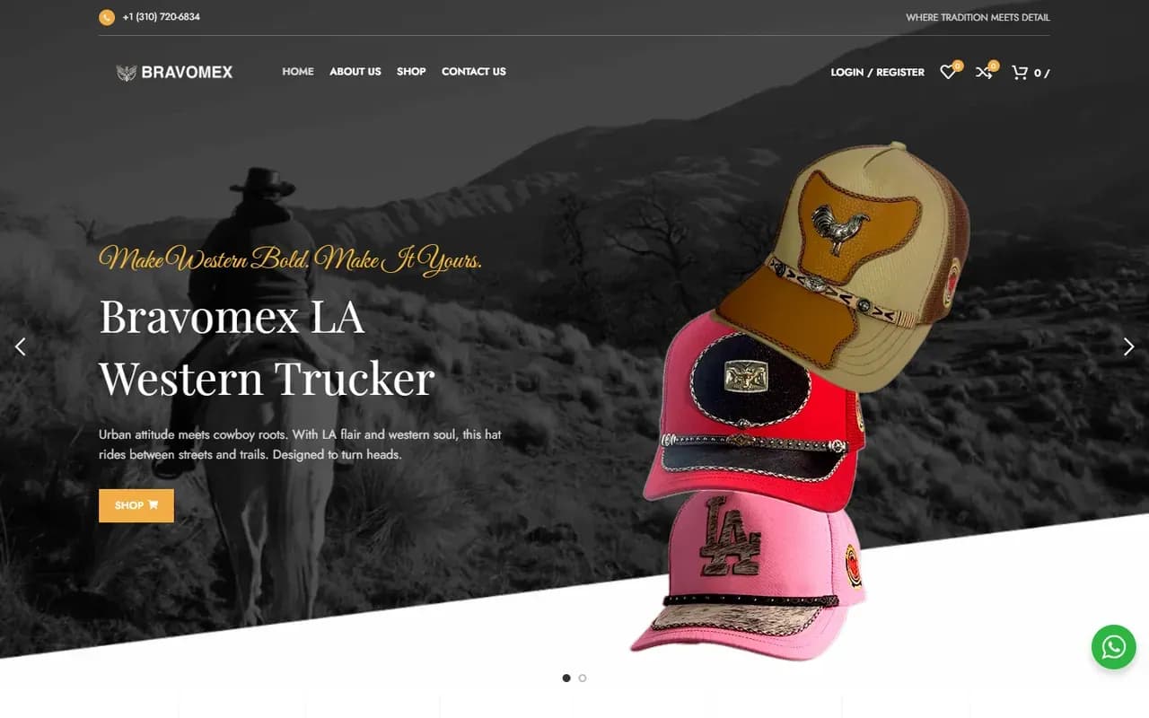 Captura del sitio web de Bravo Mex Wear