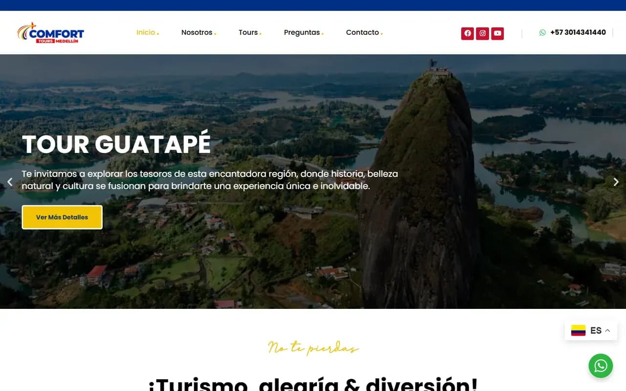Captura del sitio web de Comfort Tours Medellín