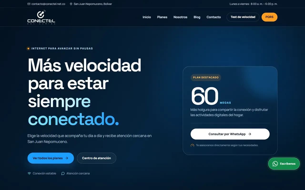 Captura del sitio web de Conectel del Caribe