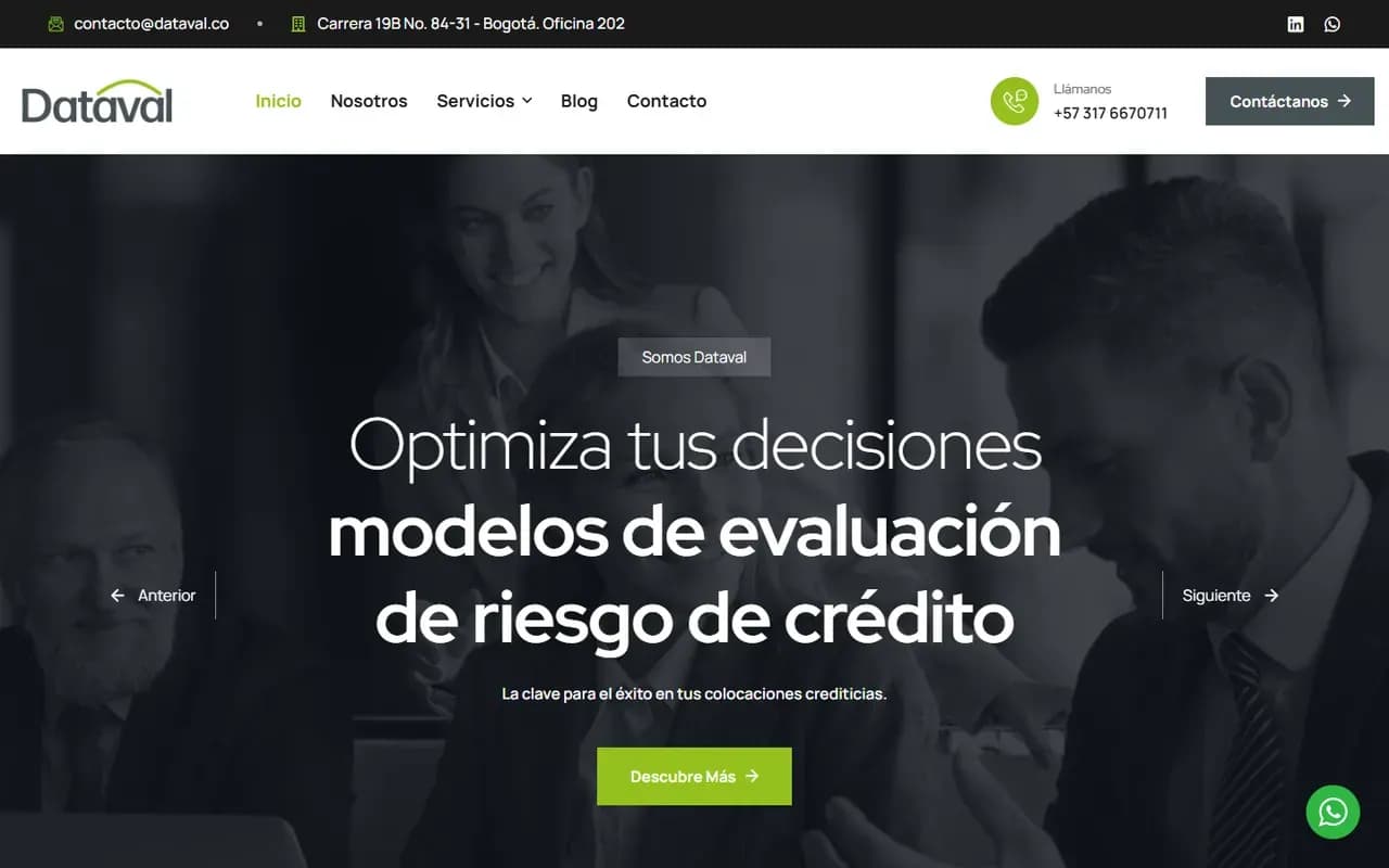 Captura del sitio web de Dataval