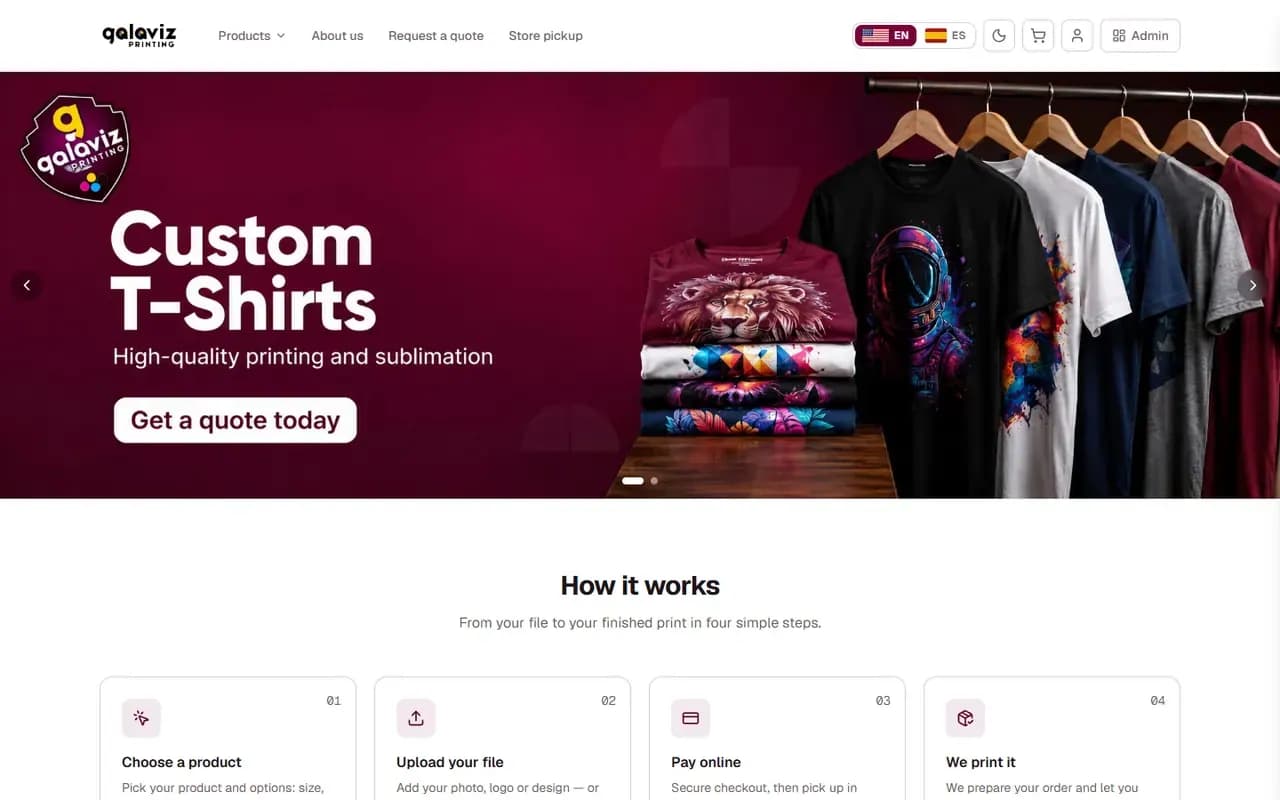 Captura del sitio web de Galaviz Printing