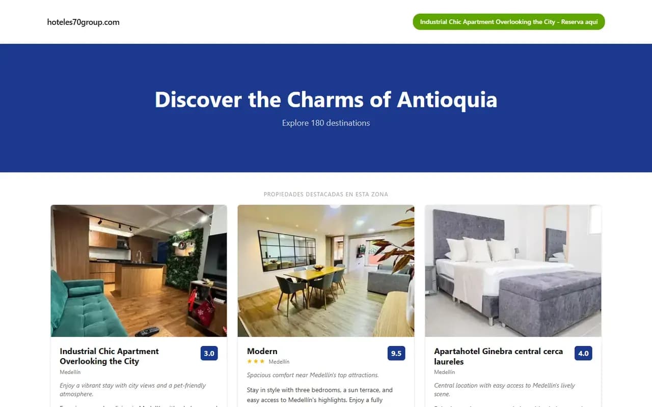 Captura del sitio web de Hoteles70group