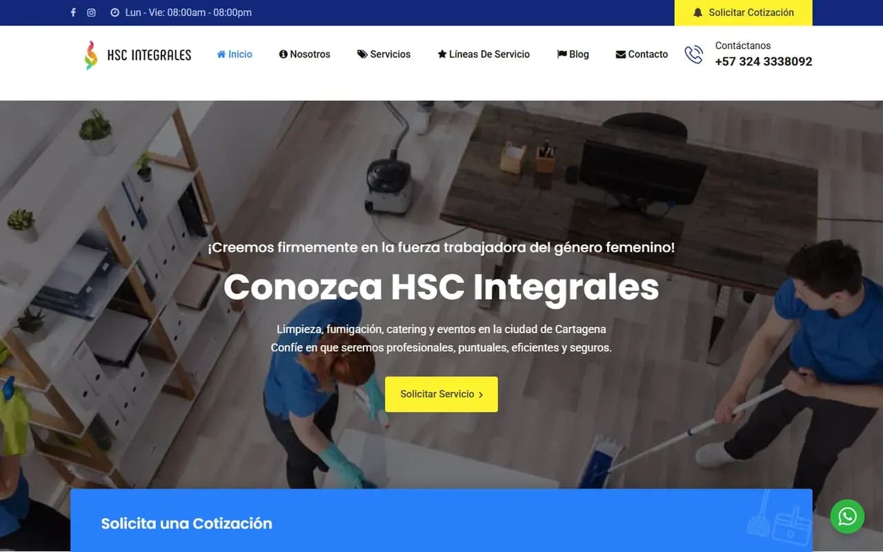 Captura del sitio web de HSC Integrales
