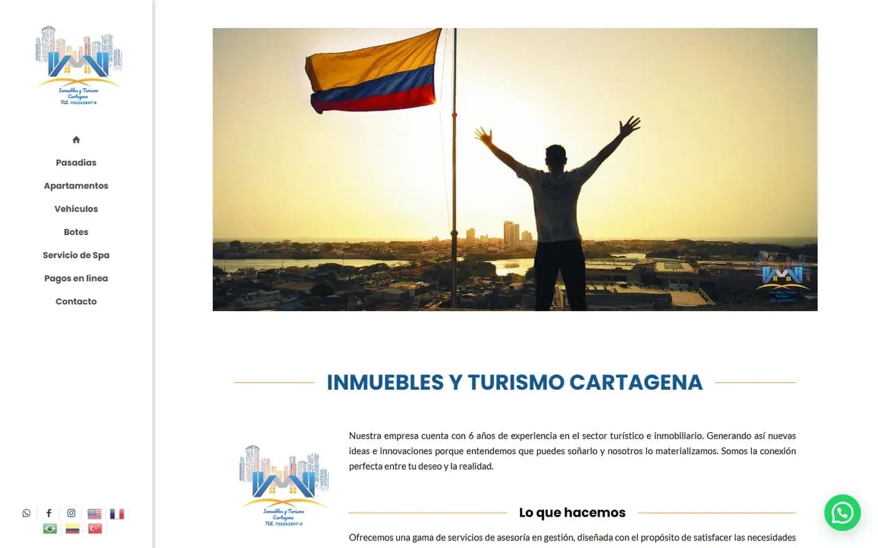 Captura del sitio web de Inmuebles y Turismo Cartagena