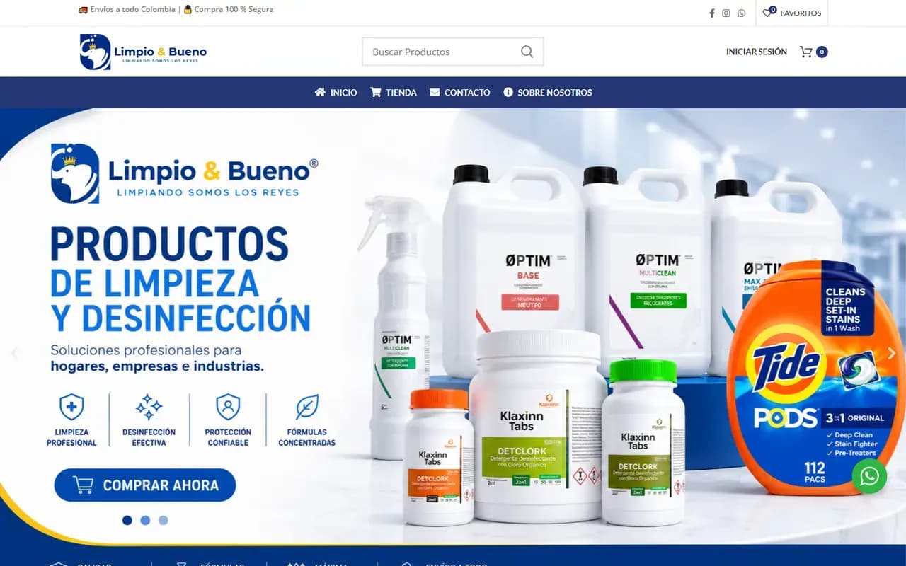 Captura del sitio web de Limpio y Bueno