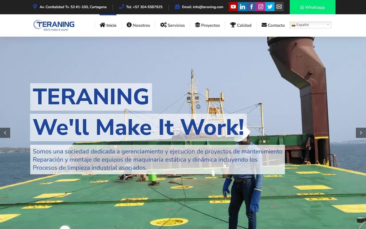 Captura del sitio web de Teraning S.A.S.