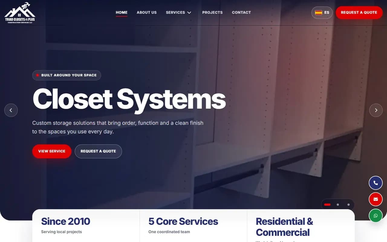 Captura del sitio web de Triad Closets & More Plus